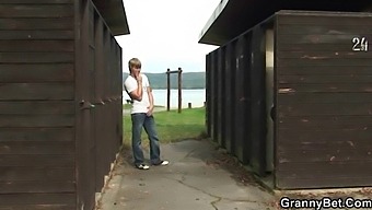 Old Man Takes Blonde Mature Woman In Public Restroom