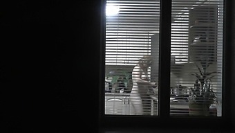 Peeping Tom Spies On Naked Neighbor In Kitchen