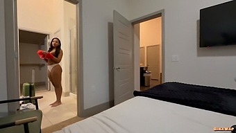 Brunette Step-Sis Sleeps Without Panties On.